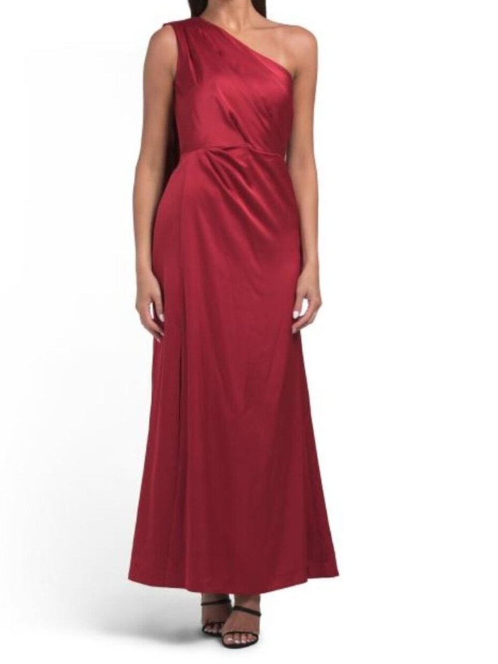 TAHARI ASL Satin Drape One Shoulder Gown
